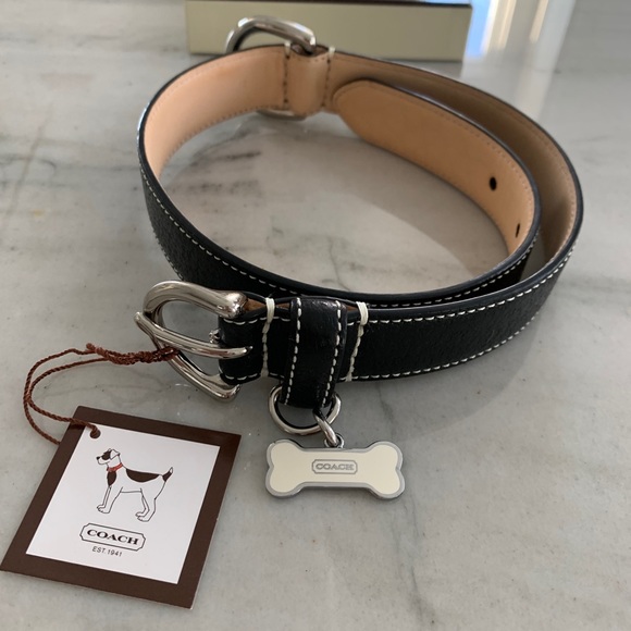 Black Leather Coach Dog Collar